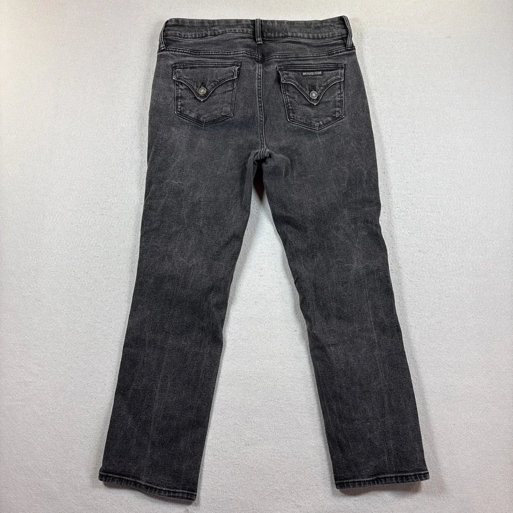 Hudson Mid Rise Straight Leg Jeans Women's 12 34x29 Flap Pockets Black‎ Stretch